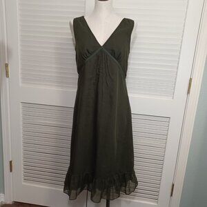 Banana Republic Dress Olive Brown Green Velvet Shoulder Detail Tie Back Midi 8